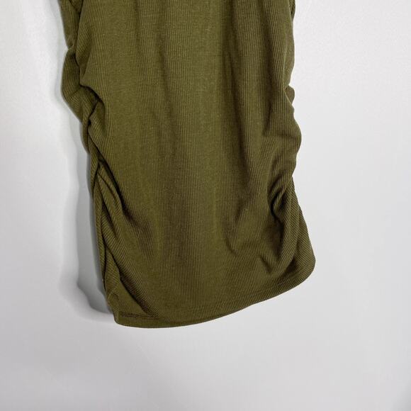 Evereve XSmall Olive Green Linen Rib Ruched Tank Top Crew Neck Side Seam Ruching - Picture 7 of 12